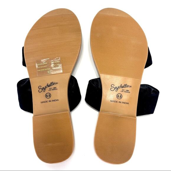 Seychelles Flat Slide Sandal Size 6.5 Black Leather Ring-Toe Padded Footbed New - Picture 8 of 16